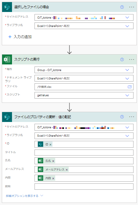 【Power AutomateでExcelからSharePointへ】Power Automate（Office スクリプト）