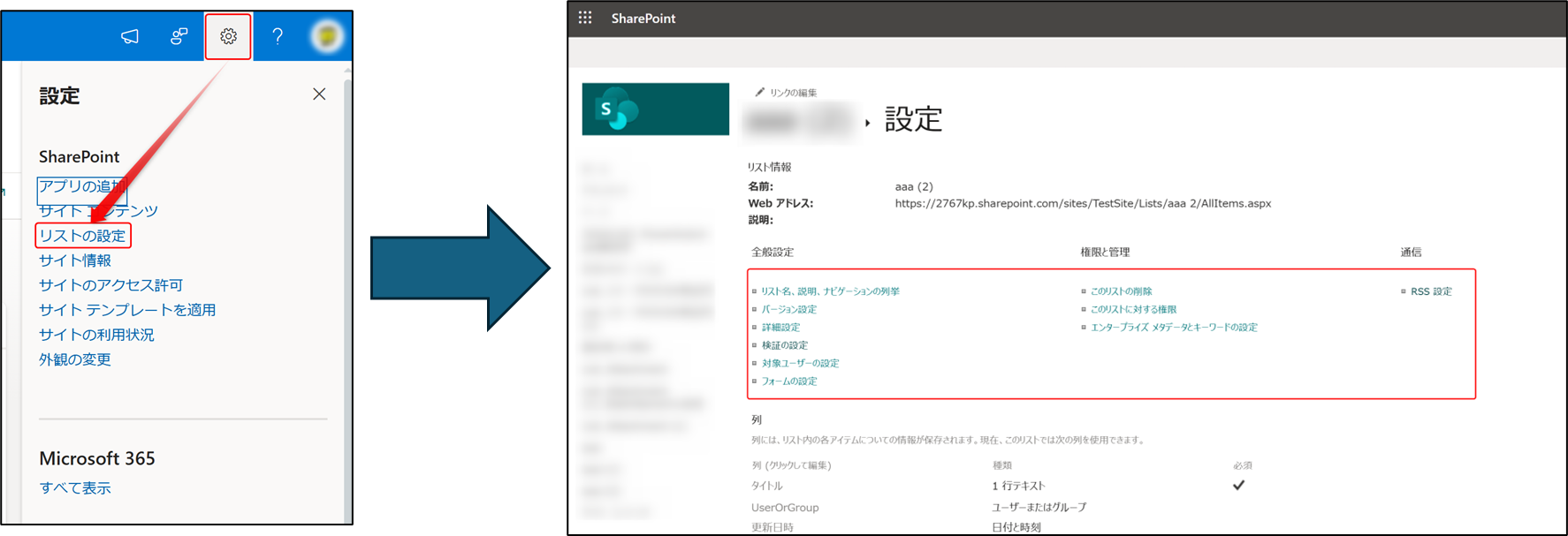 リストの設定